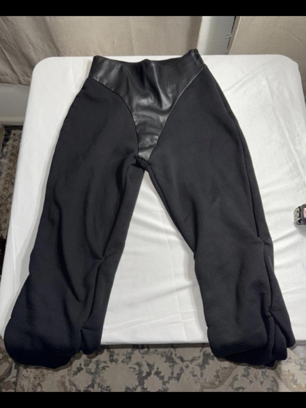 Maniere De Voir Black Track Joggers with Faux-Leather Panel